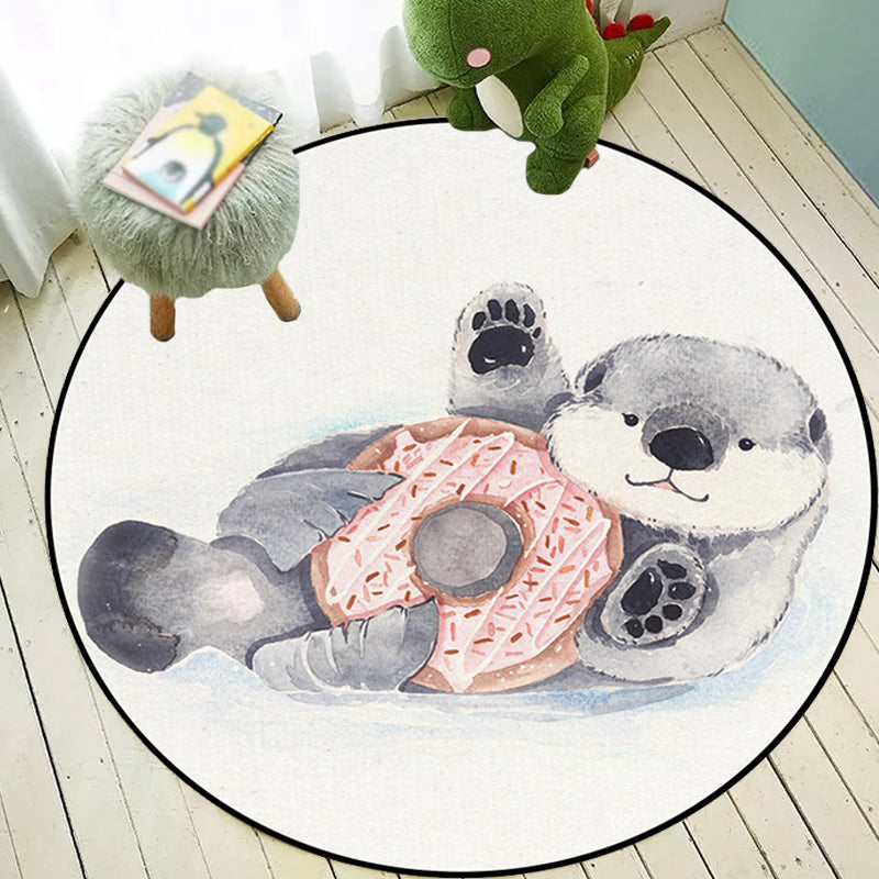 Frendorf | Kinderzimmer Teppich in Weiß Tier Fuchs Koala Alpaka Print Teppich Polyester Haustierfreundlich Waschbarer Bereichsteppich