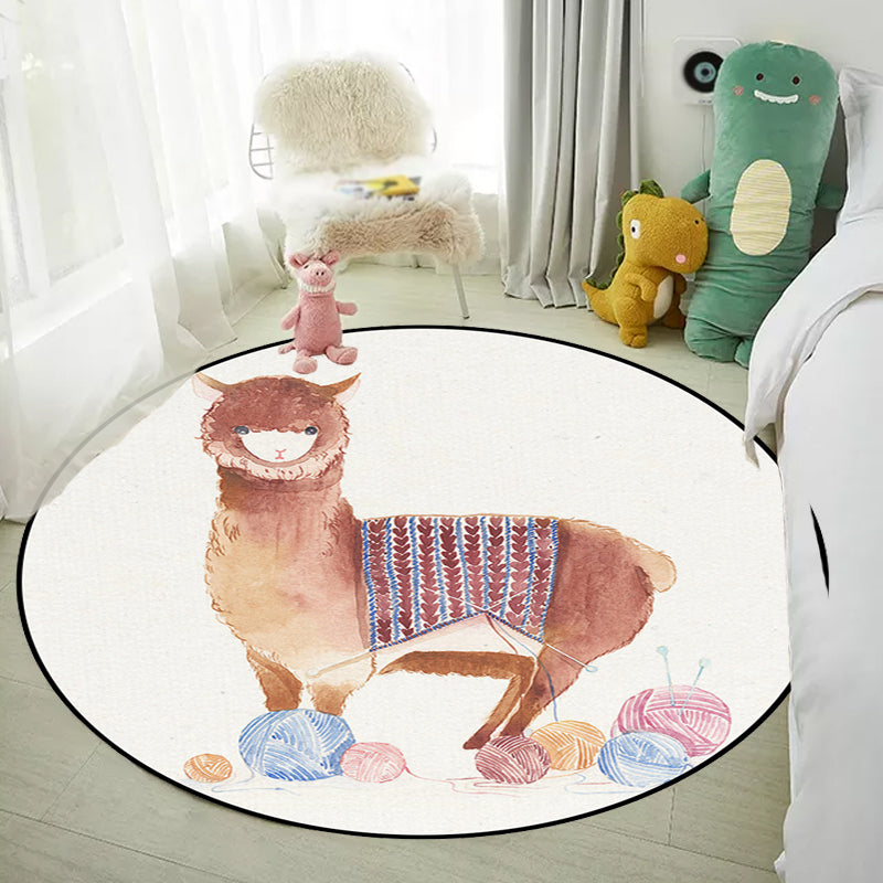 Frendorf | Kinderzimmer Teppich in Weiß Tier Fuchs Koala Alpaka Print Teppich Polyester Haustierfreundlich Waschbarer Bereichsteppich