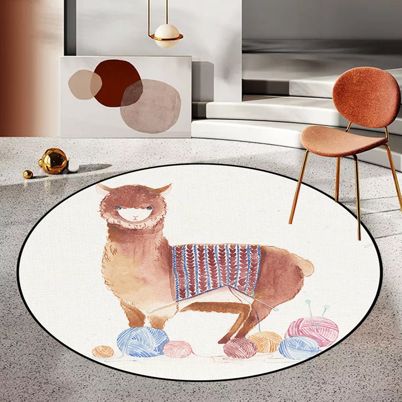 Frendorf | Kinderzimmer Teppich in Weiß Tier Fuchs Koala Alpaka Print Teppich Polyester Haustierfreundlich Waschbarer Bereichsteppich
