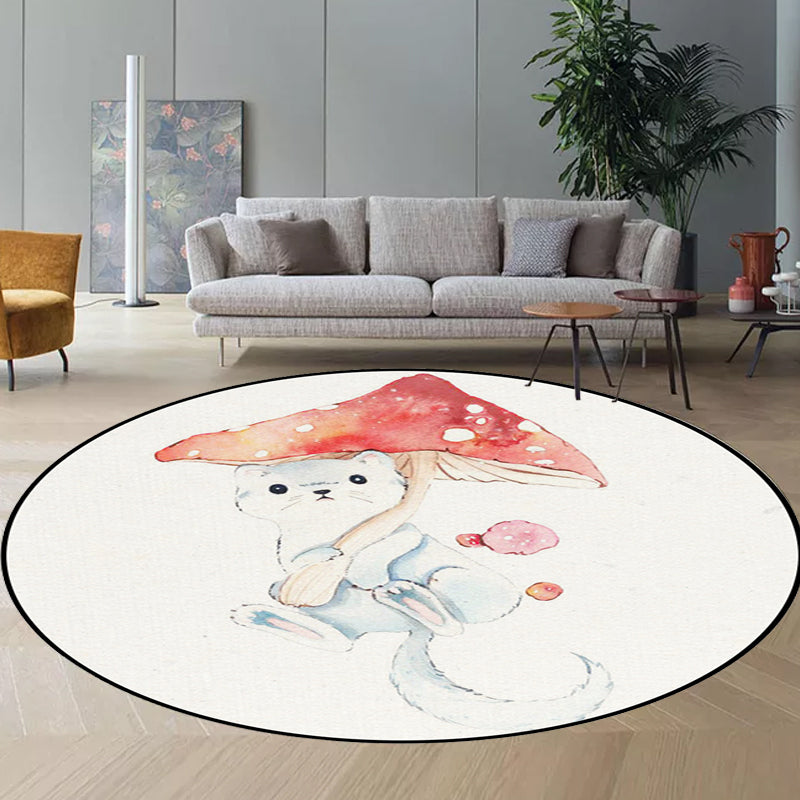 Frendorf | Kinderzimmer Teppich in Weiß Tier Fuchs Koala Alpaka Print Teppich Polyester Haustierfreundlich Waschbarer Bereichsteppich
