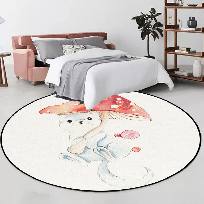 Frendorf | Kinderzimmer Teppich in Weiß Tier Fuchs Koala Alpaka Print Teppich Polyester Haustierfreundlich Waschbarer Bereichsteppich