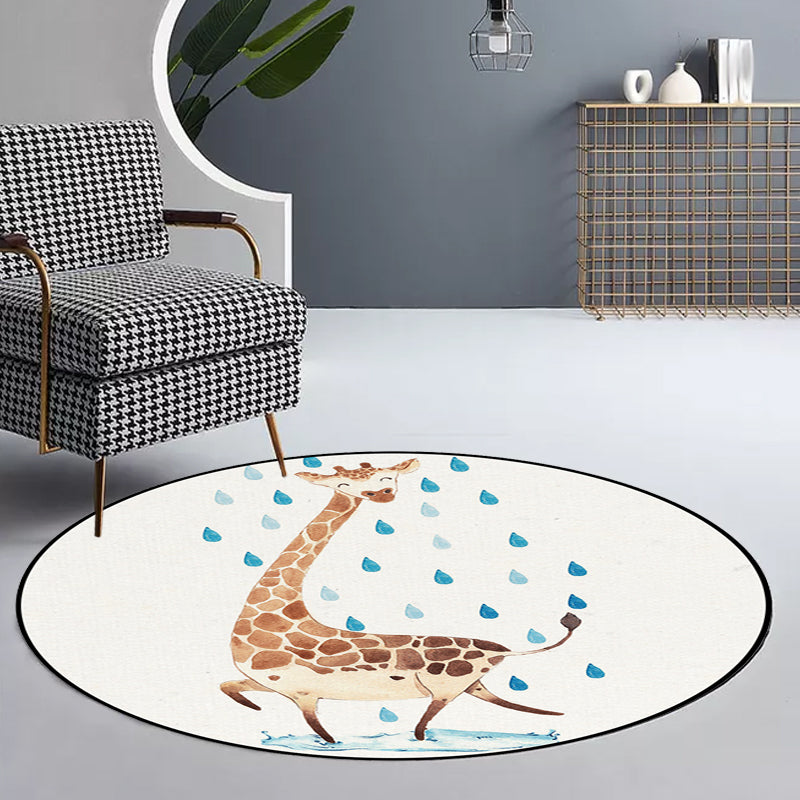 Frendorf | Kinderzimmer Teppich in Weiß Tier Fuchs Koala Alpaka Print Teppich Polyester Haustierfreundlich Waschbarer Bereichsteppich