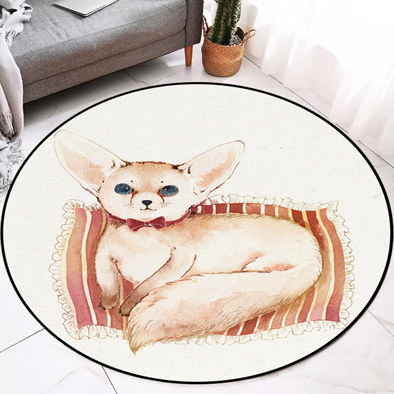 Frendorf | Kinderzimmer Teppich in Weiß Tier Fuchs Koala Alpaka Print Teppich Polyester Haustierfreundlich Waschbarer Bereichsteppich
