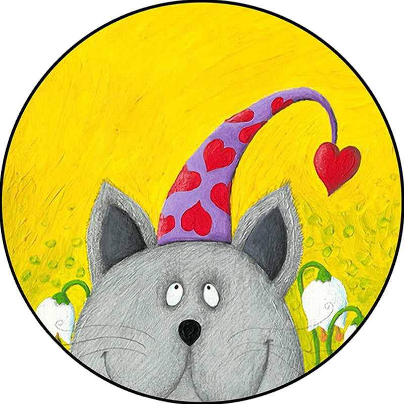 Frendorf | Kinderzimmer Teppich in Grün und Gelb Tier Katze Herz Stern Print Teppich Polyester Fleckenbeständiger Bereichsteppich