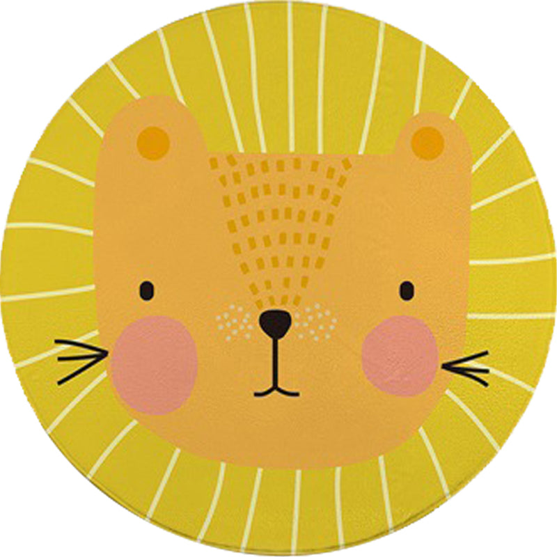 Frendorf | Roter und Gelber Kinderzimmer Teppich Kinder Tier Katze Bär Giraffe Muster Bereichsteppich Polyester Haustierfreundlicher waschbarer Teppich