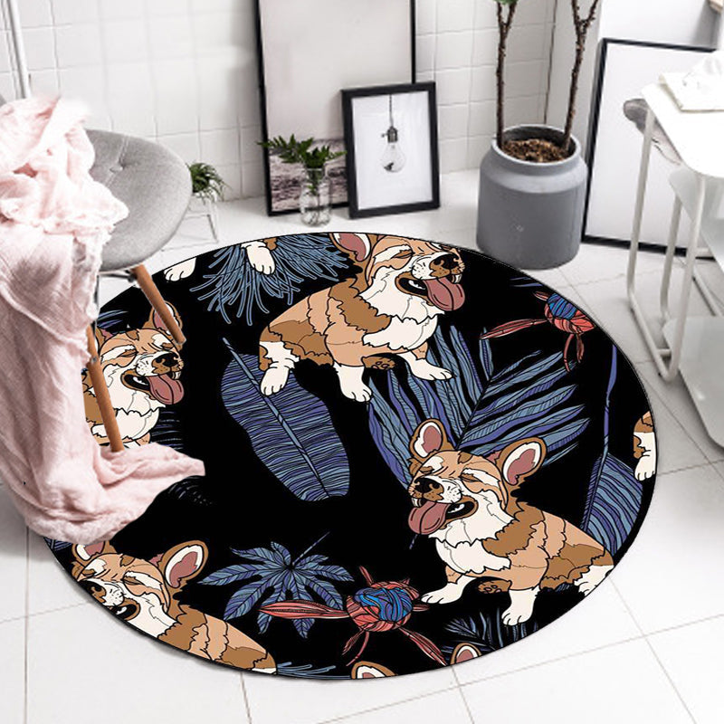 Frendorf | Geel en Roze Kinderkamer Tapijt Kinderen Dier Hond Watermeloen Blad Patroon Vloerkleed Polyester Wasbaar Tapijt