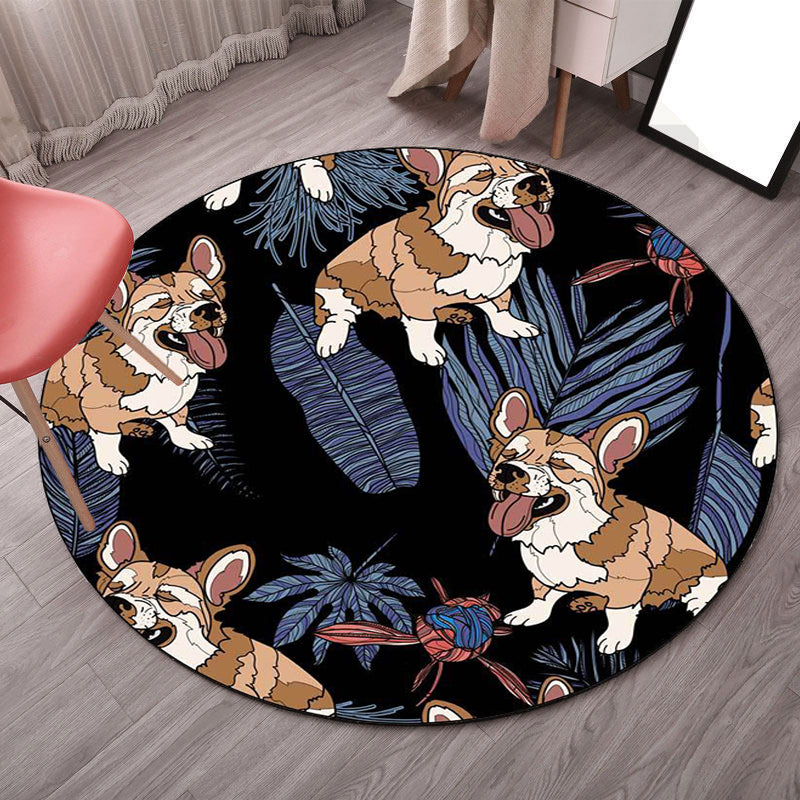 Frendorf | Geel en Roze Kinderkamer Tapijt Kinderen Dier Hond Watermeloen Blad Patroon Vloerkleed Polyester Wasbaar Tapijt