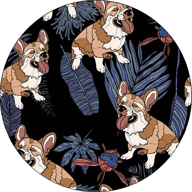Frendorf | Geel en Roze Kinderkamer Tapijt Kinderen Dier Hond Watermeloen Blad Patroon Vloerkleed Polyester Wasbaar Tapijt