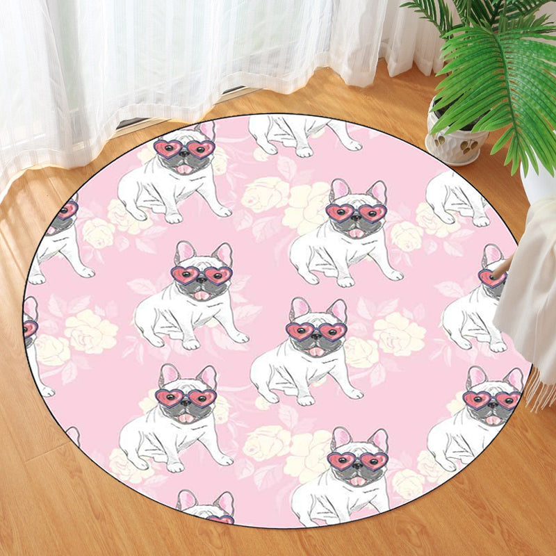 Frendorf | Geel en Roze Kinderkamer Tapijt Kinderen Dier Hond Watermeloen Blad Patroon Vloerkleed Polyester Wasbaar Tapijt