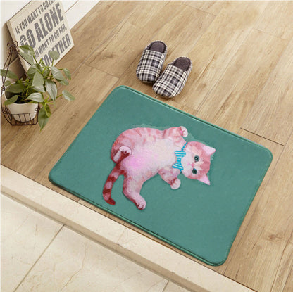 Frendorf | Unique Kids Rug in Blau und Grün Tier Katze Muster Teppich Polyester Waschbarer Teppich für das Kinderzimmer