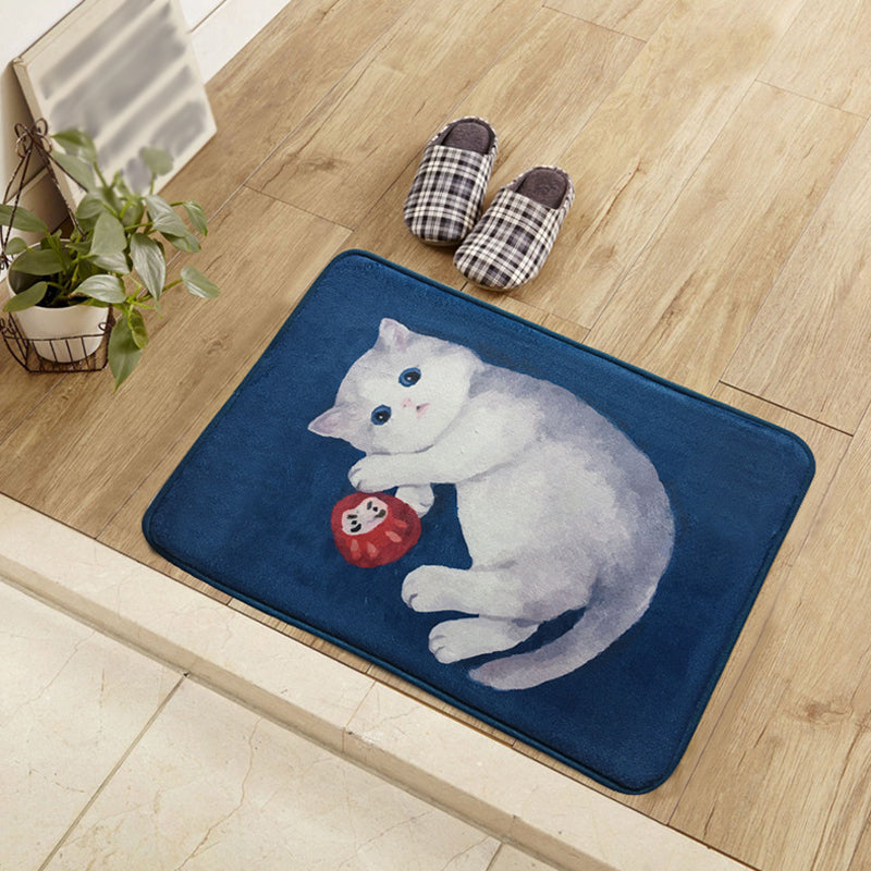Frendorf | Unique Kids Rug in Blau und Grün Tier Katze Muster Teppich Polyester Waschbarer Teppich für das Kinderzimmer