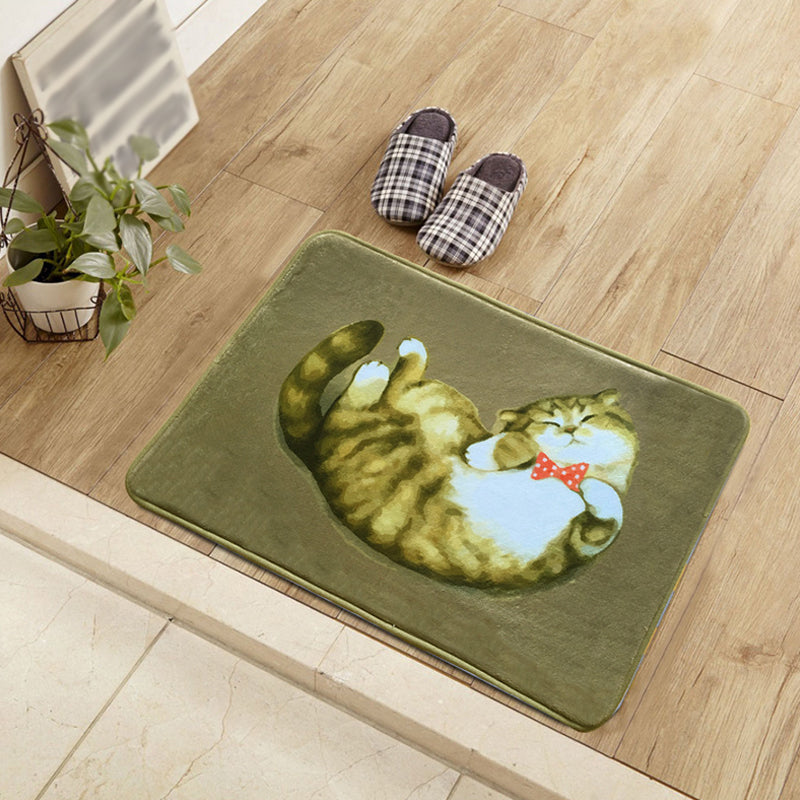 Frendorf | Unique Kids Rug in Blau und Grün Tier Katze Muster Teppich Polyester Waschbarer Teppich für das Kinderzimmer