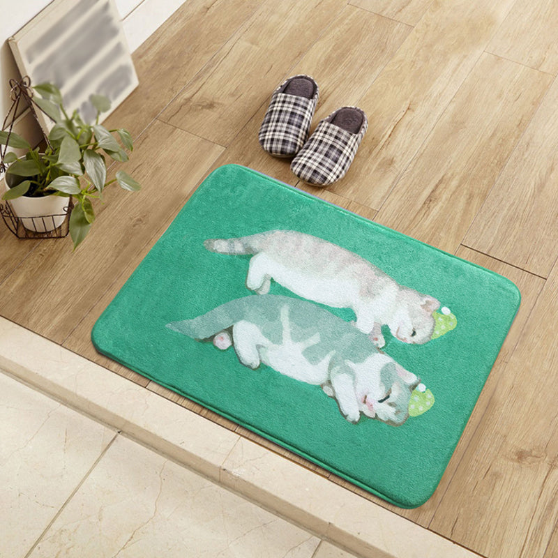 Frendorf | Unique Kids Rug in Blau und Grün Tier Katze Muster Teppich Polyester Waschbarer Teppich für das Kinderzimmer