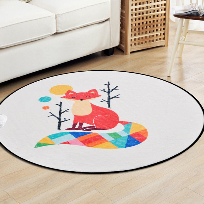 Frendorf | Bruine en Witte Kinderkamer Tapijt Kinderen Dier Vos Hertje Geometrisch Patroon Area Tapijt Polyester Vlekbestendige Vloerkleed