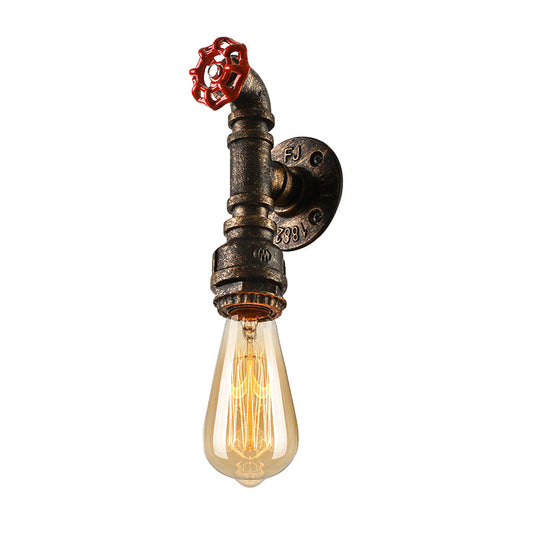 Frendorf | Metallische Bronze Wandleuchte Wasserrohr 1 Licht Bauernhaus Wandbeleuchtung mit rotem Ventil