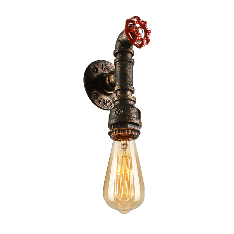 Frendorf | Metallische Bronze Wandleuchte Wasserrohr 1 Licht Bauernhaus Wandbeleuchtung mit rotem Ventil