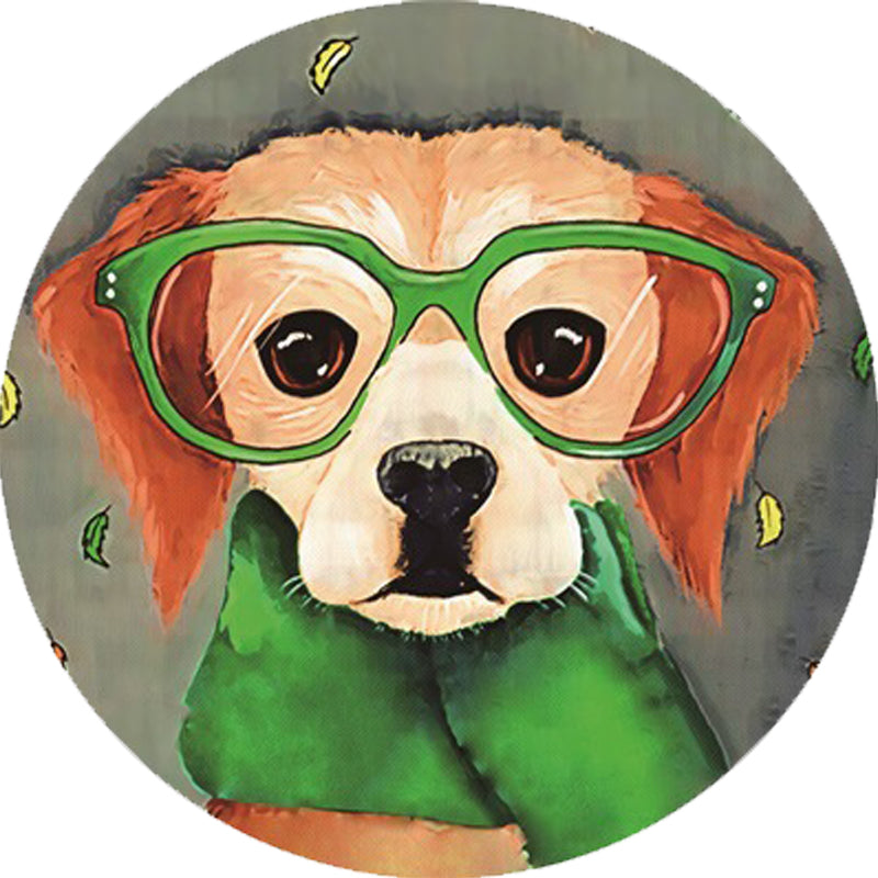 Frendorf | Grijze en Groene Kinderkamer Tapijt Kinderen Dier Hond Bril Patroon Area Tapijt Polyester Antislip Machine Wasbare Vloerkleed