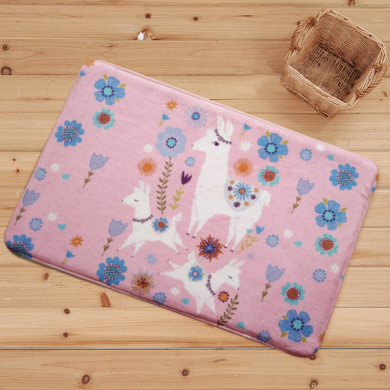 Frendorf | Blauwe en Zwarte Kinderkamer Tapijt Dieren Alpaca Patroon Vloerkleed Polyester Vlekbestendig Tapijt