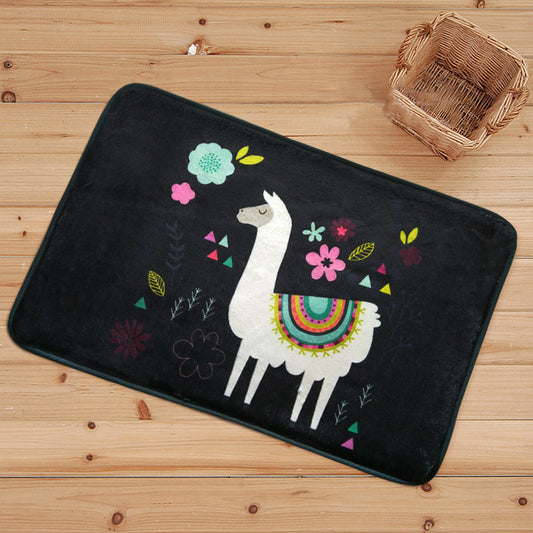 Frendorf | Blauwe en Zwarte Kinderkamer Tapijt Dieren Alpaca Patroon Vloerkleed Polyester Vlekbestendig Tapijt