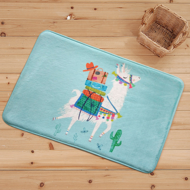 Frendorf | Blauwe en Zwarte Kinderkamer Tapijt Dieren Alpaca Patroon Vloerkleed Polyester Vlekbestendig Tapijt