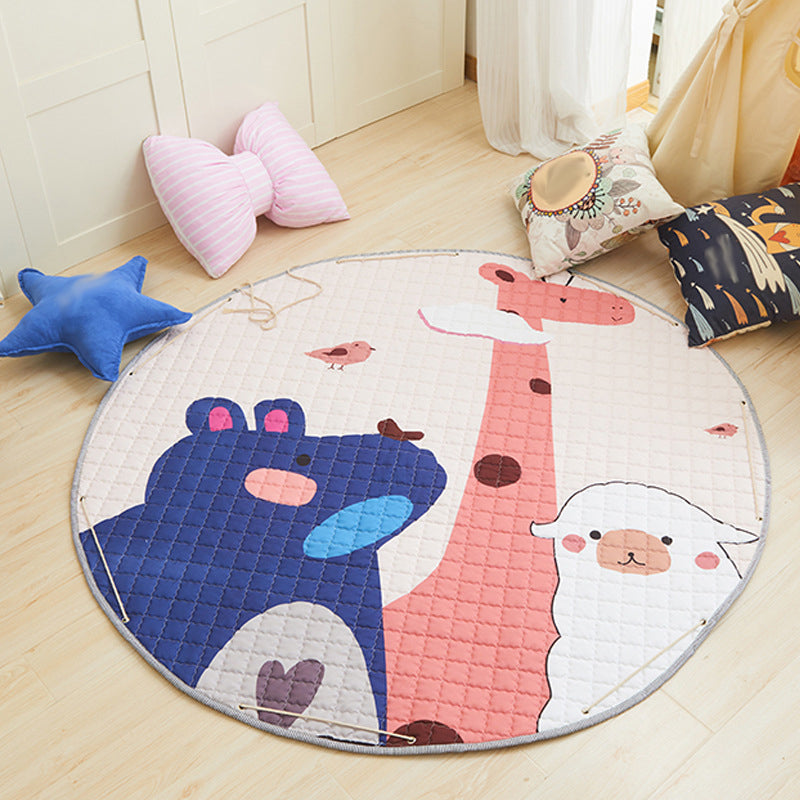Frendorf | Kinderzimmerteppich in Pink und Grau Tier Einhorn Kaninchen Schaf Druck Teppich Polyester Maschinenwaschbarer Teppich