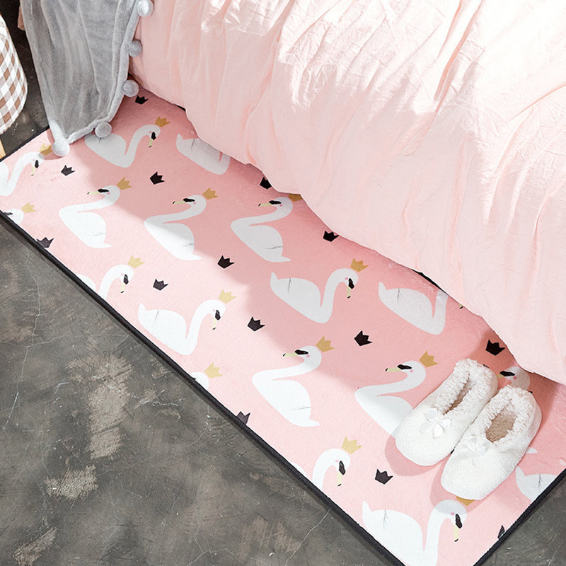 Frendorf | Casual Kids Tapijt in Roze Dier Zwaan Kroon Patroon Tapijt Polyester Antislip Vloerkleed voor Kinderenkamer