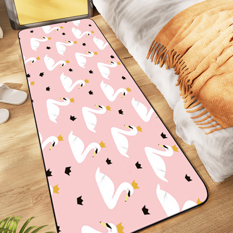 Frendorf | Casual Kids Tapijt in Roze Dier Zwaan Kroon Patroon Tapijt Polyester Antislip Vloerkleed voor Kinderenkamer
