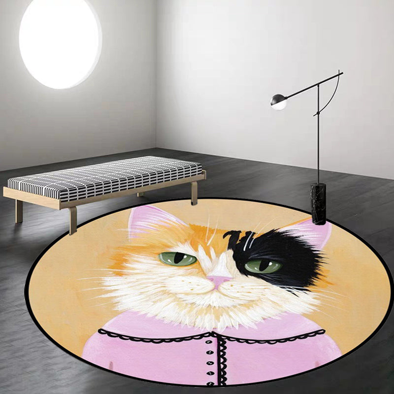 Frendorf | Kinder Schlafzimmer Teppich in Grün und Blau Tier Katze Glasdruck Teppich Polyester Haustierfreundlicher Bereich Teppich