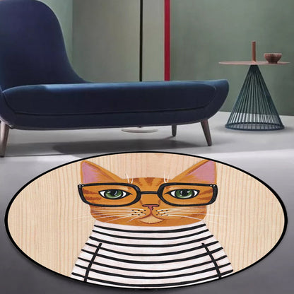 Frendorf | Kinderzimmer Teppich in Grün und Blau Tier Katze Brille Druck Teppich Polyester haustierfreundlicher Teppich