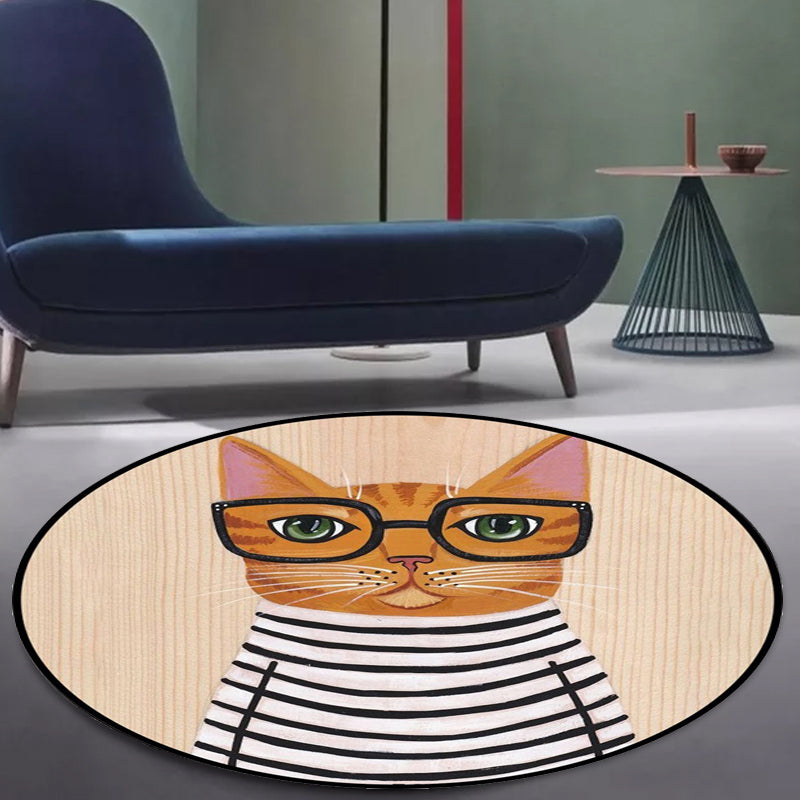 Frendorf | Kinder Schlafzimmer Teppich in Grün und Blau Tier Katze Glasdruck Teppich Polyester Haustierfreundlicher Bereich Teppich