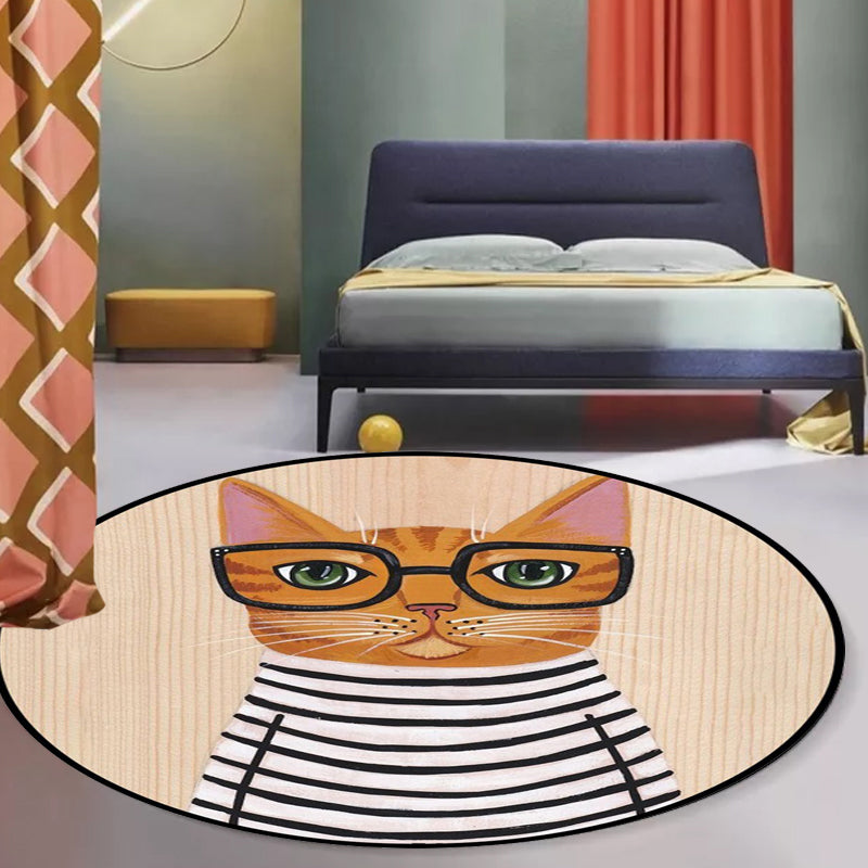 Frendorf | Kinder Schlafzimmer Teppich in Grün und Blau Tier Katze Glasdruck Teppich Polyester Haustierfreundlicher Bereich Teppich