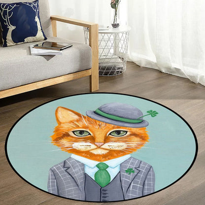 Frendorf | Kinderzimmer Teppich in Grün und Blau Tier Katze Brille Druck Teppich Polyester haustierfreundlicher Teppich