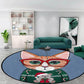 Frendorf | Kinder Schlafzimmer Teppich in Grün und Blau Tier Katze Glasdruck Teppich Polyester Haustierfreundlicher Bereich Teppich