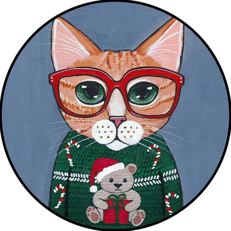 Frendorf | Kinder Schlafzimmer Teppich in Grün und Blau Tier Katze Glasdruck Teppich Polyester Haustierfreundlicher Bereich Teppich