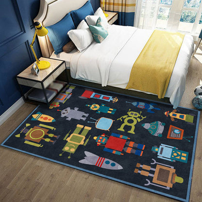 Frendorf | Uniek Kinderen Tapijt in Blauw Buitenaardse Robot Raket Patroon Tapijt Polyester Antislip Ondervloer Tapijt voor Kinderkamer