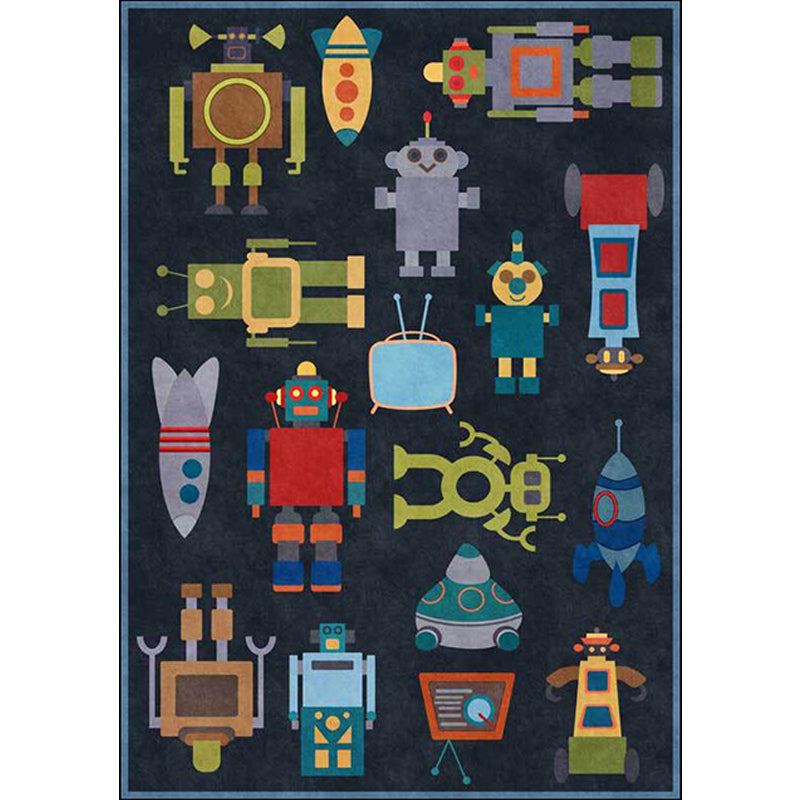 Frendorf | Uniek Kinderen Tapijt in Blauw Buitenaardse Robot Raket Patroon Tapijt Polyester Antislip Ondervloer Tapijt voor Kinderkamer