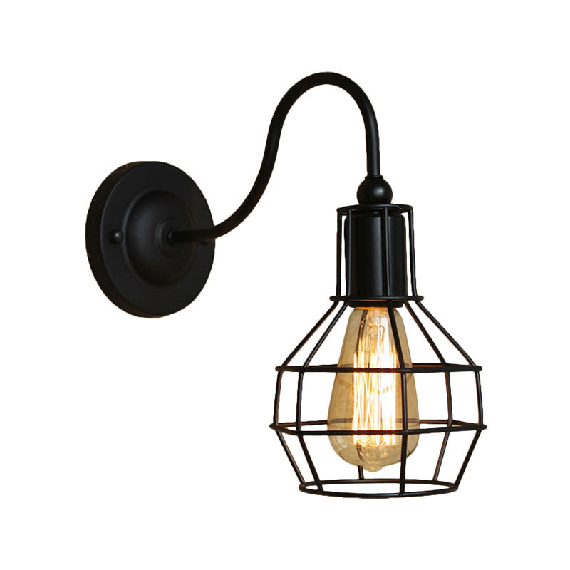 Frendorf | Metallic Zwart/Bronze Wandverlichting Global Cage 1 Hoofd Vintage Industrieel Wandlamp met Gooseneck Arm