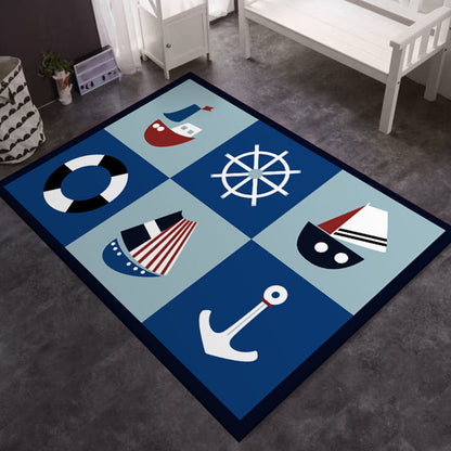 Kinderzimmerteppich in Blau Autos & Straßen Schiff Anker Ruder Druck Teppich Polyester Maschinenwaschbarer Teppich