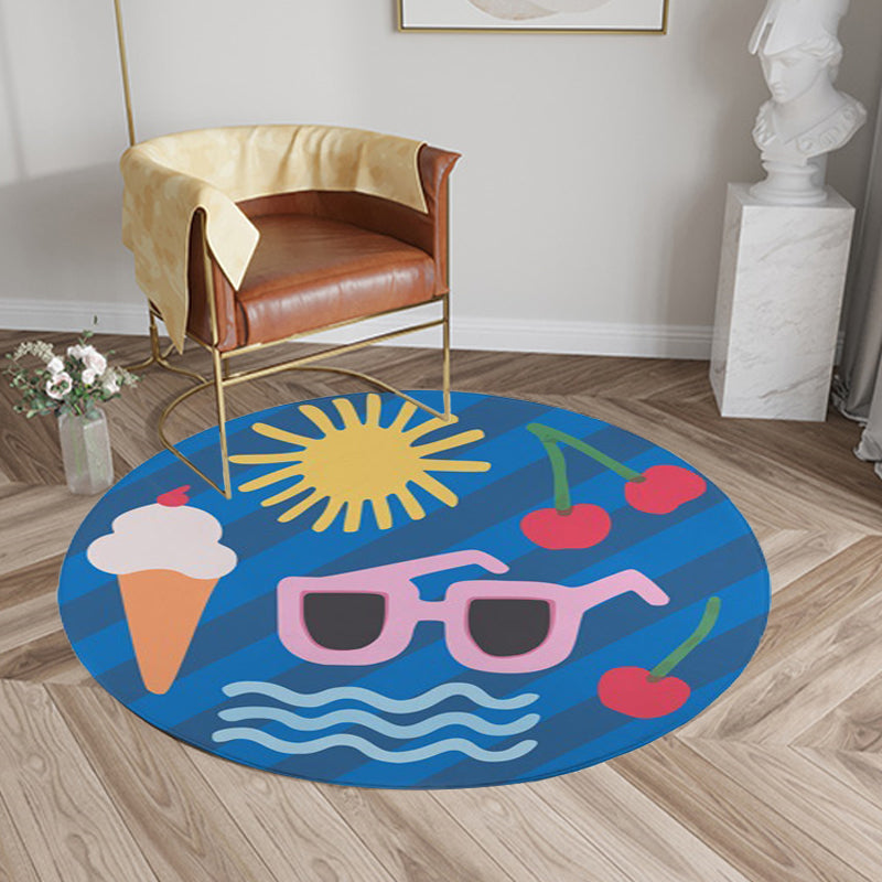 Kinderzimmer Teppich in Gelb Lebensmittel & Getränke Eiscreme Kirsche Brillen Druck Teppich Polyester Haustierfreundlicher Teppich