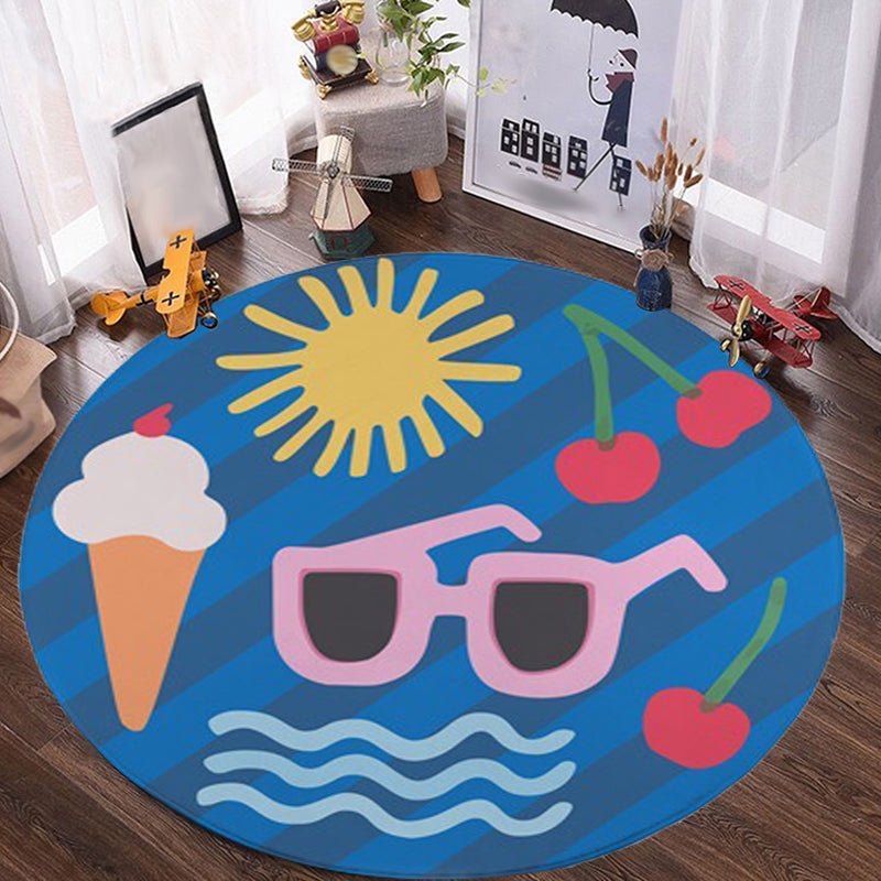 Frendorf | Kinderslaapkamer vloerkleed in geel Voedsel & Drank IJs-crème Kersen Brillen Print Vloerkleed Polyester Huisdiervriendelijk Gebied Vloerkleed