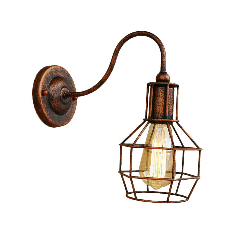 Frendorf | Metallic Zwart/Bronze Wandverlichting Global Cage 1 Hoofd Vintage Industrieel Wandlamp met Gooseneck Arm