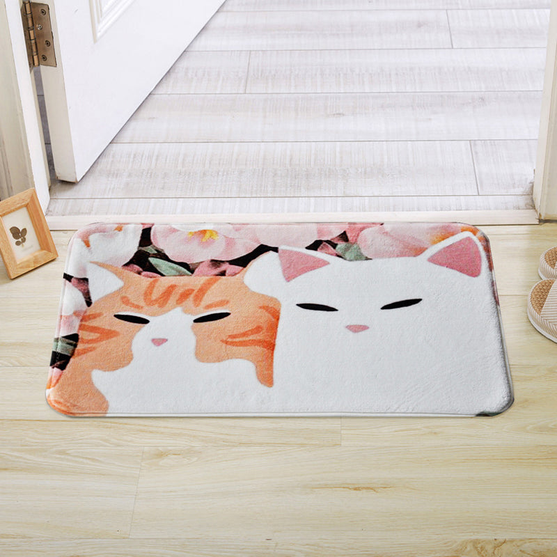 Frendorf | Kinderen Kinderkamer Tapijt in Roze en Geel Dieren Katten Bloem Motief Tapijt Polyester Antislip Rug Area Tapijt