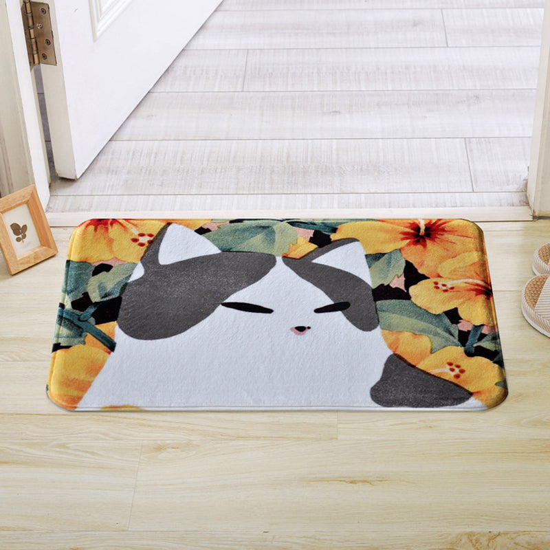 Frendorf | Kinderen Kinderkamer Tapijt in Roze en Geel Dieren Katten Bloem Motief Tapijt Polyester Antislip Rug Area Tapijt