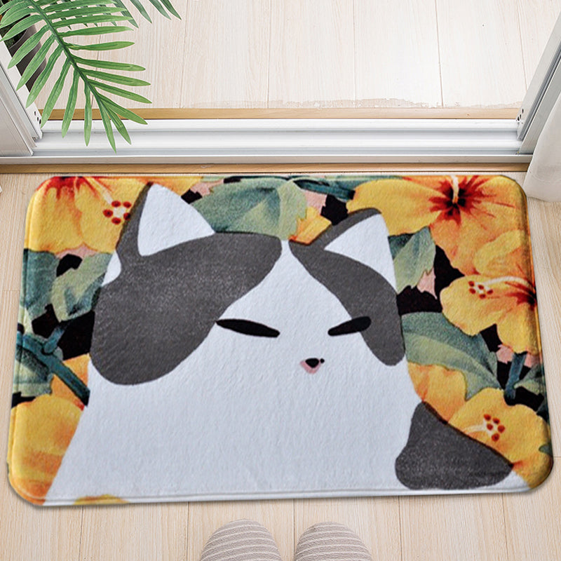 Frendorf | Kinderen Kinderkamer Tapijt in Roze en Geel Dieren Katten Bloem Motief Tapijt Polyester Antislip Rug Area Tapijt