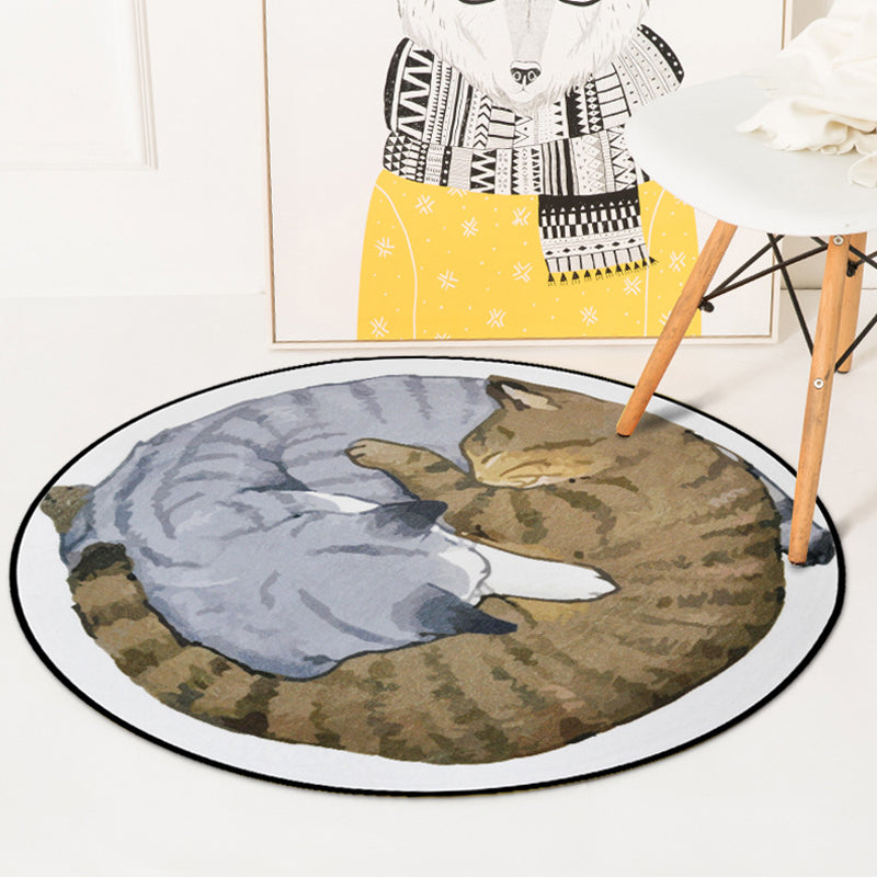 Frendorf | Simpler Kinderteppich in Grau und Weiß mit Tier Katzen Muster Teppich Polyester Fleckenbeständiger Teppich für das Kinderzimmer