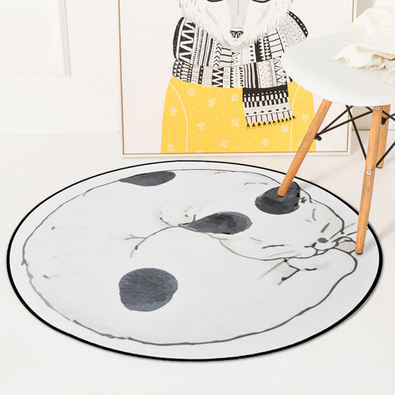 Frendorf | Simpler Kinderteppich in Grau und Weiß mit Tier Katzen Muster Teppich Polyester Fleckenbeständiger Teppich für das Kinderzimmer