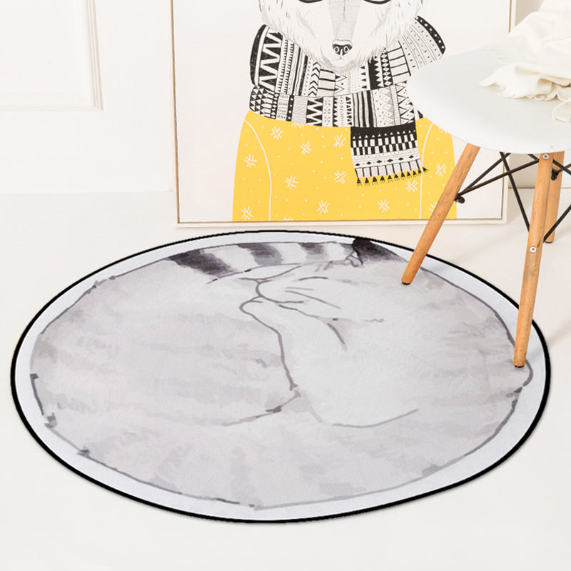 Frendorf | Simpler Kinderteppich in Grau und Weiß mit Tier Katzen Muster Teppich Polyester Fleckenbeständiger Teppich für das Kinderzimmer