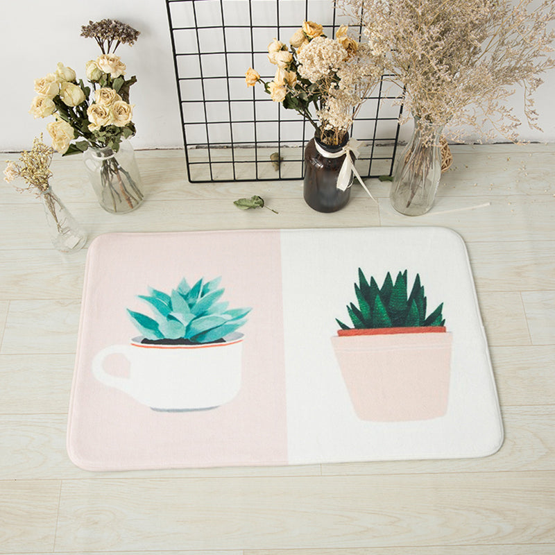 Frendorf | Groen en roze kinderkamer tapijt Kids Botanical Leaf Potted Plants patroon vloerkleed polyester huisdiervriendelijk tapijt