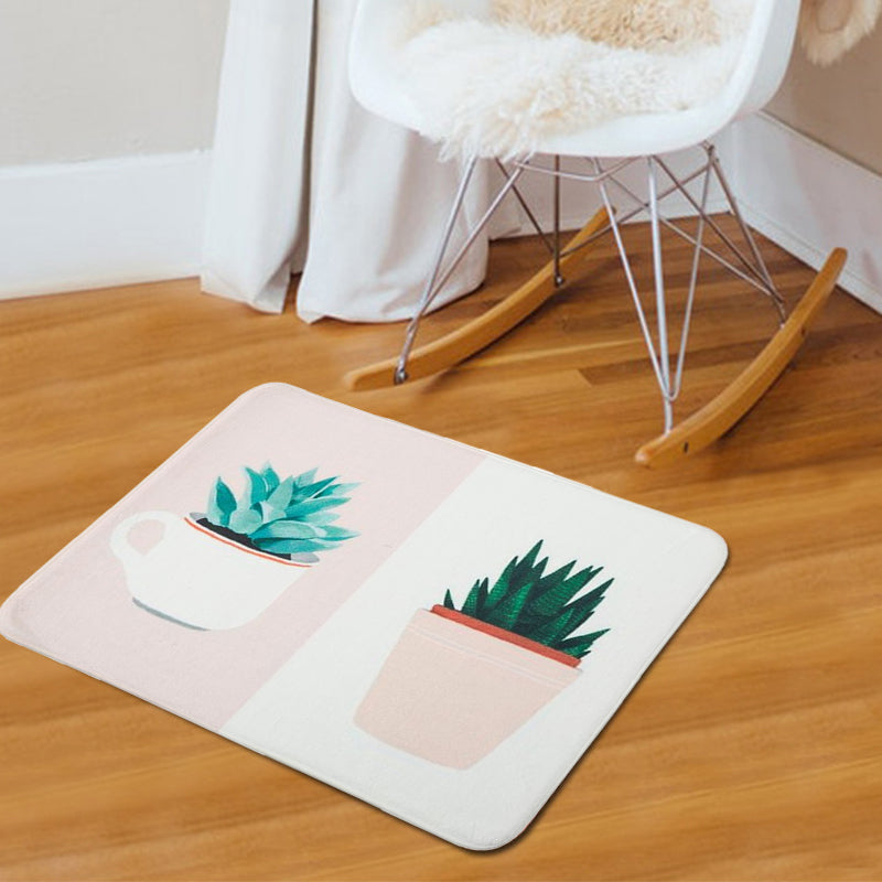 Frendorf | Groen en roze kinderkamer tapijt Kids Botanical Leaf Potted Plants patroon vloerkleed polyester huisdiervriendelijk tapijt
