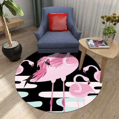 Schwarzer und rosa Kinderteppich Kinder Tier Löwe Kaninchen Flamingo Muster Teppich Polyester Fleckenresistenter Teppich